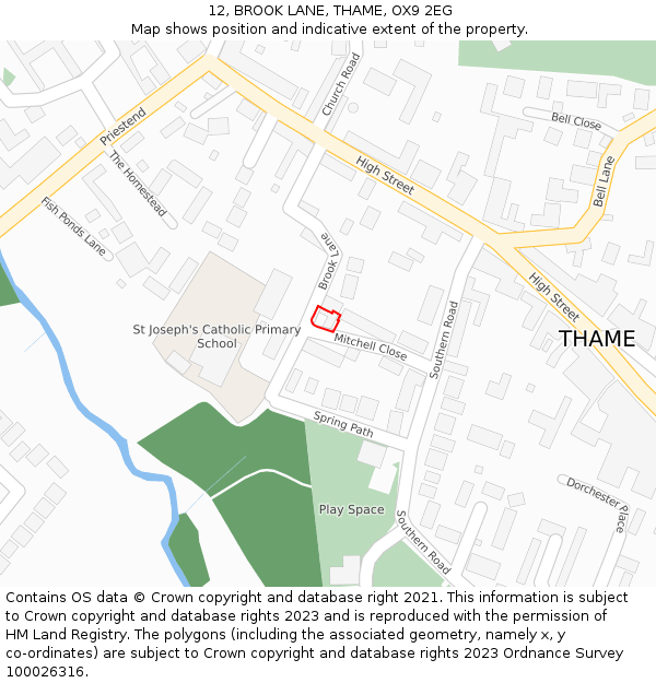 12, BROOK LANE, THAME, OX9 2EG: Location map and indicative extent of plot