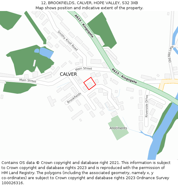 12, BROOKFIELDS, CALVER, HOPE VALLEY, S32 3XB: Location map and indicative extent of plot