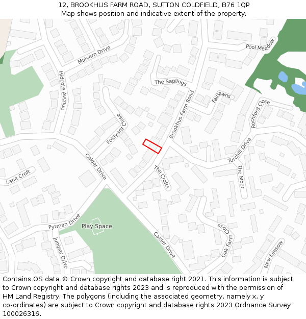 12, BROOKHUS FARM ROAD, SUTTON COLDFIELD, B76 1QP: Location map and indicative extent of plot