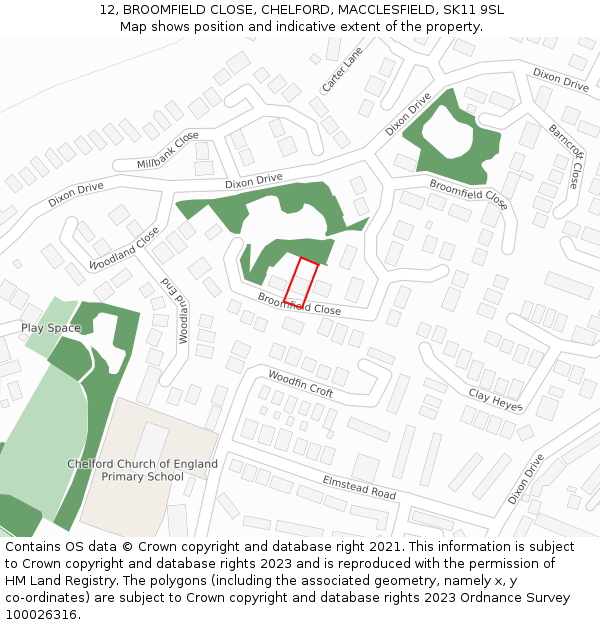 12, BROOMFIELD CLOSE, CHELFORD, MACCLESFIELD, SK11 9SL: Location map and indicative extent of plot
