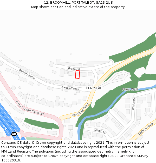 12, BROOMHILL, PORT TALBOT, SA13 2US: Location map and indicative extent of plot