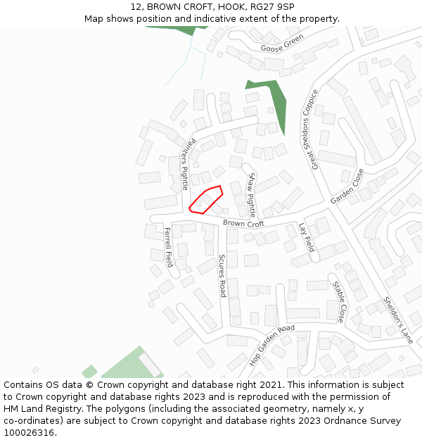12, BROWN CROFT, HOOK, RG27 9SP: Location map and indicative extent of plot