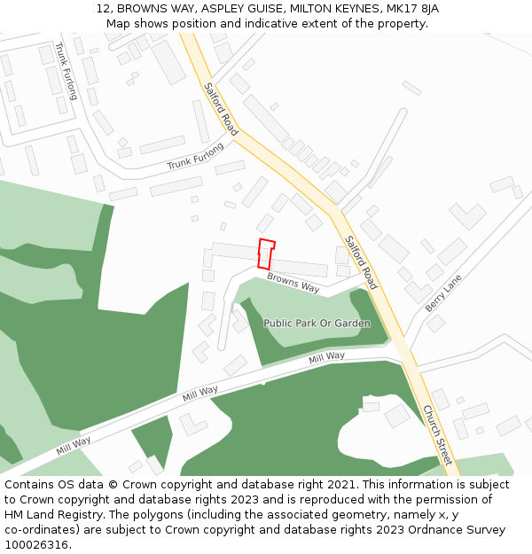 12, BROWNS WAY, ASPLEY GUISE, MILTON KEYNES, MK17 8JA: Location map and indicative extent of plot