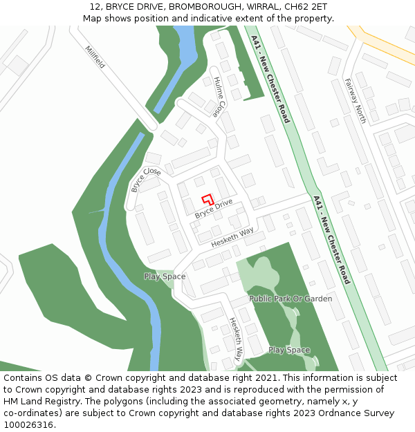 12, BRYCE DRIVE, BROMBOROUGH, WIRRAL, CH62 2ET: Location map and indicative extent of plot