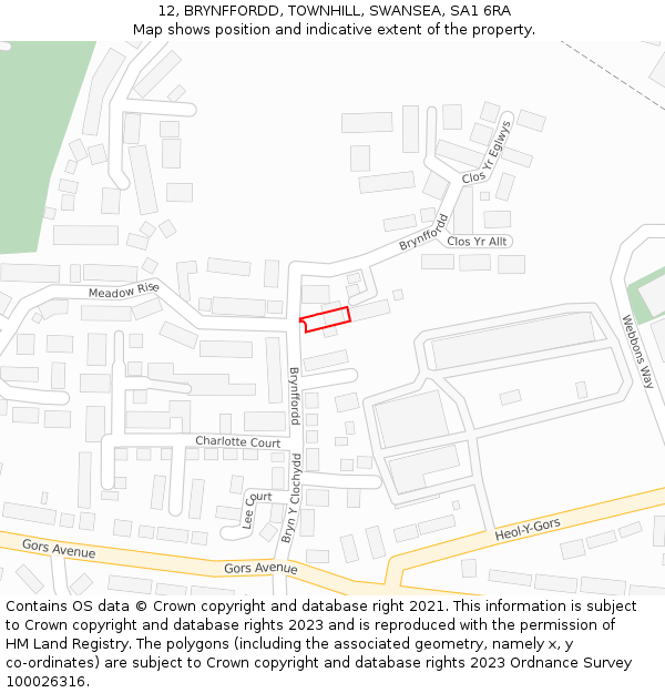 12, BRYNFFORDD, TOWNHILL, SWANSEA, SA1 6RA: Location map and indicative extent of plot