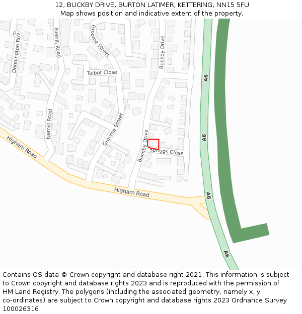 12, BUCKBY DRIVE, BURTON LATIMER, KETTERING, NN15 5FU: Location map and indicative extent of plot