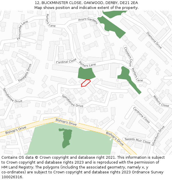 12, BUCKMINSTER CLOSE, OAKWOOD, DERBY, DE21 2EA: Location map and indicative extent of plot