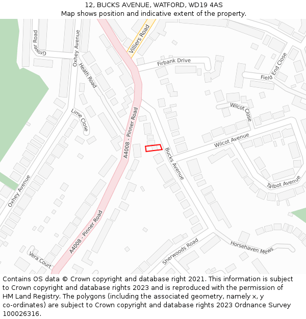 12, BUCKS AVENUE, WATFORD, WD19 4AS: Location map and indicative extent of plot