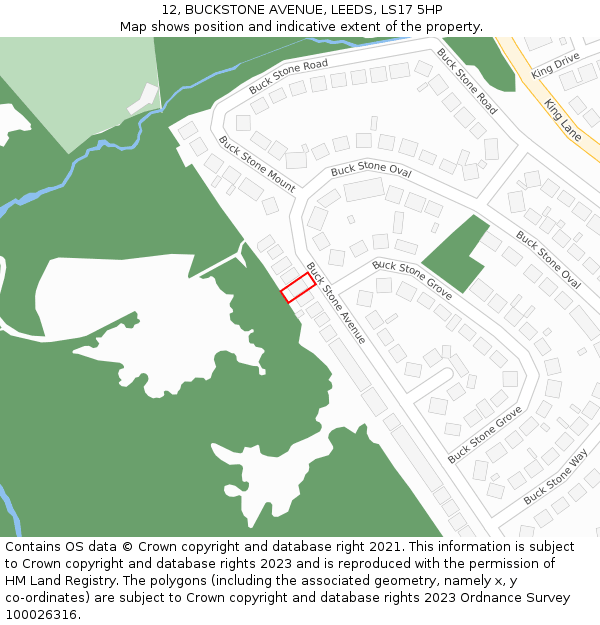12, BUCKSTONE AVENUE, LEEDS, LS17 5HP: Location map and indicative extent of plot
