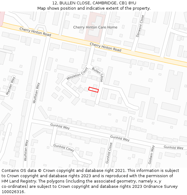 12, BULLEN CLOSE, CAMBRIDGE, CB1 8YU: Location map and indicative extent of plot