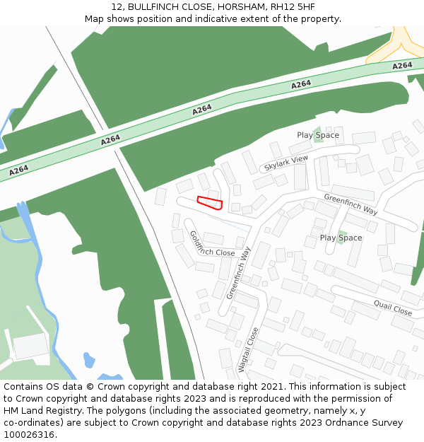 12, BULLFINCH CLOSE, HORSHAM, RH12 5HF: Location map and indicative extent of plot