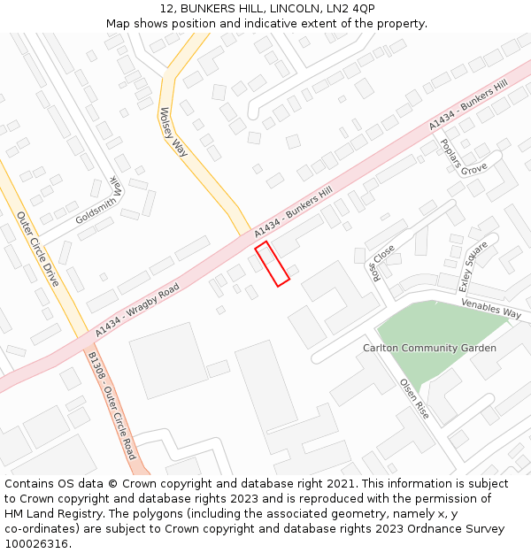 12, BUNKERS HILL, LINCOLN, LN2 4QP: Location map and indicative extent of plot