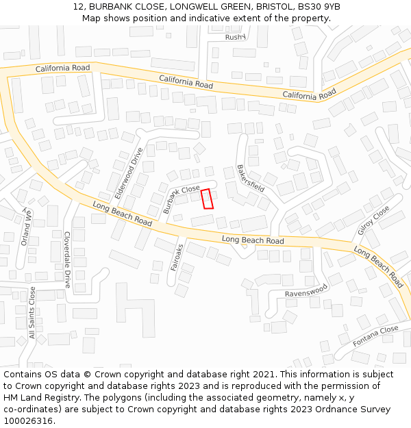 12, BURBANK CLOSE, LONGWELL GREEN, BRISTOL, BS30 9YB: Location map and indicative extent of plot