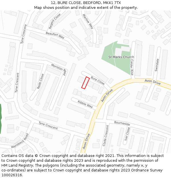 12, BURE CLOSE, BEDFORD, MK41 7TX: Location map and indicative extent of plot