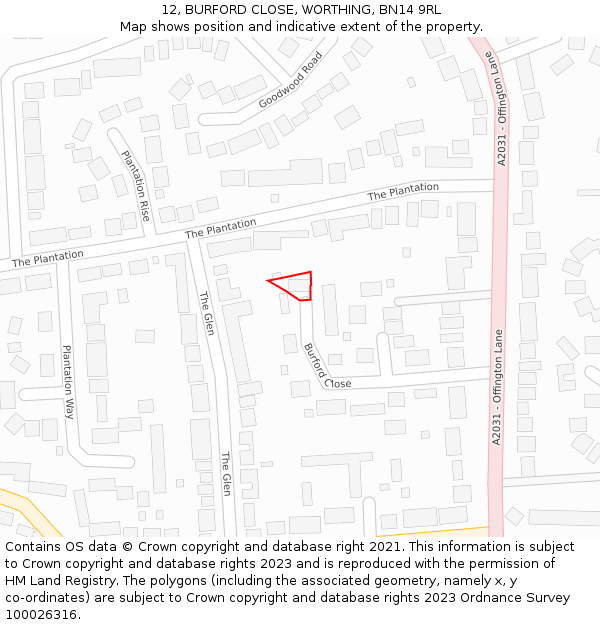 12, BURFORD CLOSE, WORTHING, BN14 9RL: Location map and indicative extent of plot