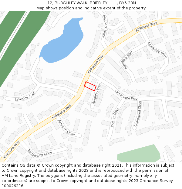 12, BURGHLEY WALK, BRIERLEY HILL, DY5 3RN: Location map and indicative extent of plot