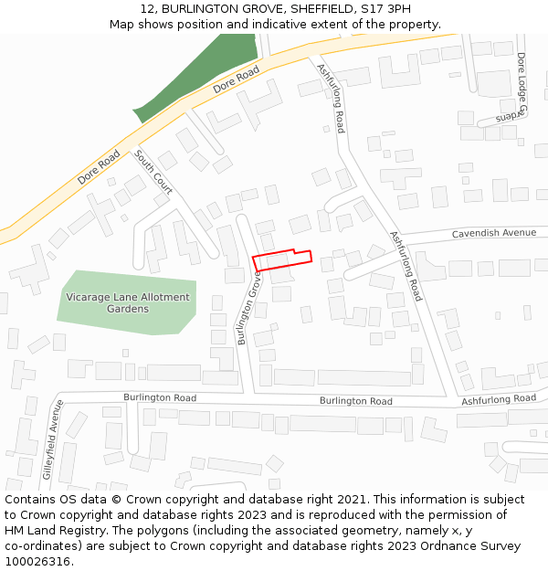 12, BURLINGTON GROVE, SHEFFIELD, S17 3PH: Location map and indicative extent of plot