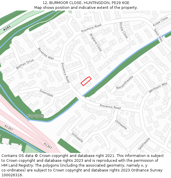 12, BURMOOR CLOSE, HUNTINGDON, PE29 6GE: Location map and indicative extent of plot