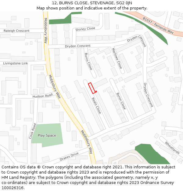 12, BURNS CLOSE, STEVENAGE, SG2 0JN: Location map and indicative extent of plot