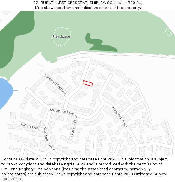 12, BURNTHURST CRESCENT, SHIRLEY, SOLIHULL, B90 4UJ: Location map and indicative extent of plot