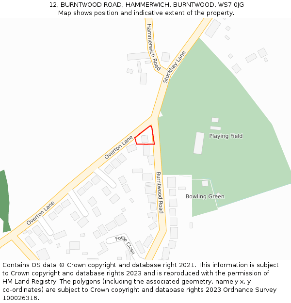 12, BURNTWOOD ROAD, HAMMERWICH, BURNTWOOD, WS7 0JG: Location map and indicative extent of plot