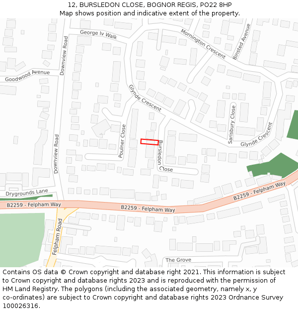 12, BURSLEDON CLOSE, BOGNOR REGIS, PO22 8HP: Location map and indicative extent of plot