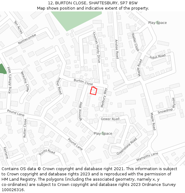 12, BURTON CLOSE, SHAFTESBURY, SP7 8SW: Location map and indicative extent of plot