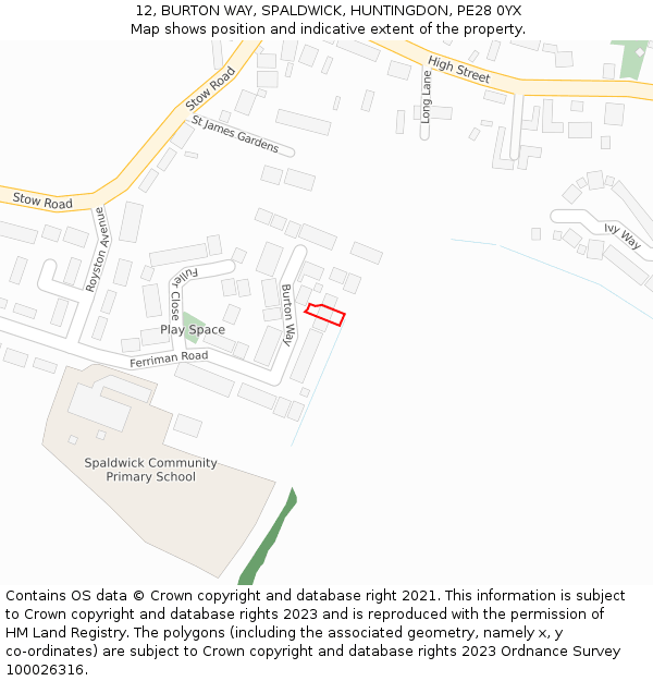 12, BURTON WAY, SPALDWICK, HUNTINGDON, PE28 0YX: Location map and indicative extent of plot