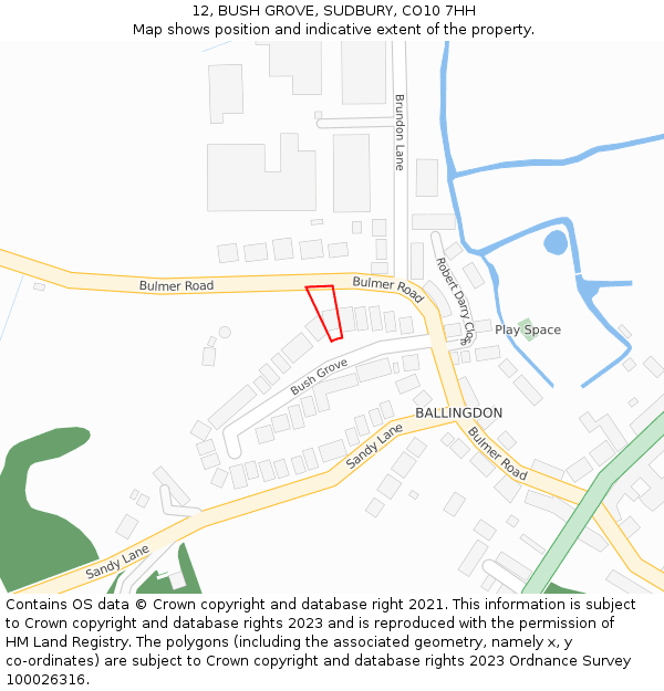 12, BUSH GROVE, SUDBURY, CO10 7HH: Location map and indicative extent of plot