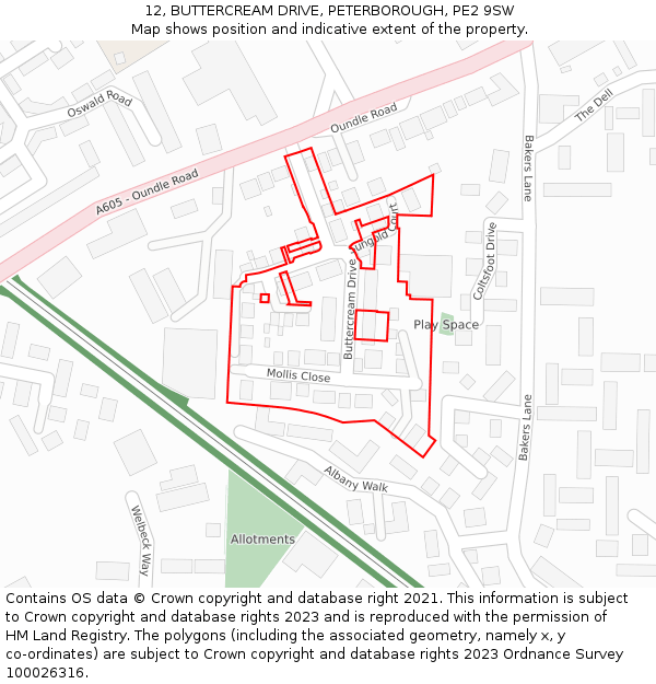 12, BUTTERCREAM DRIVE, PETERBOROUGH, PE2 9SW: Location map and indicative extent of plot