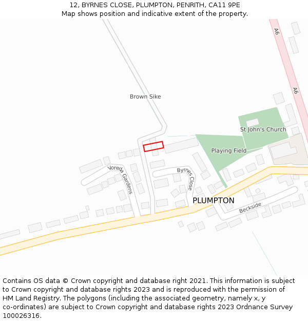 12, BYRNES CLOSE, PLUMPTON, PENRITH, CA11 9PE: Location map and indicative extent of plot