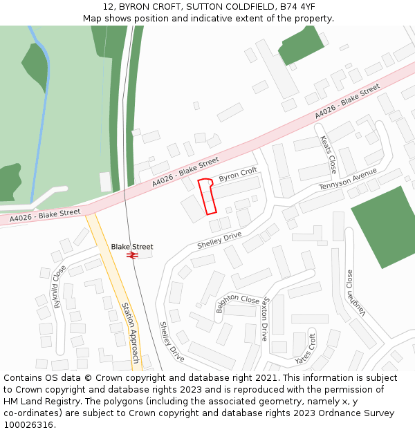 12, BYRON CROFT, SUTTON COLDFIELD, B74 4YF: Location map and indicative extent of plot