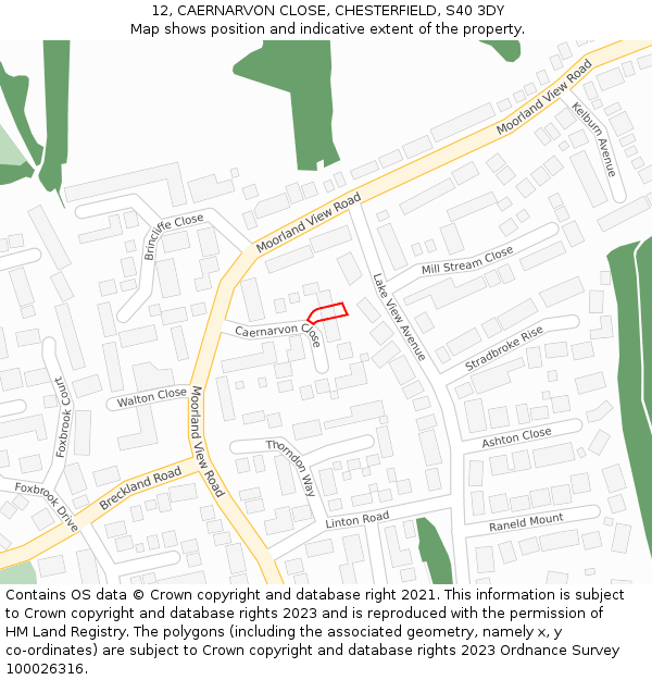 12, CAERNARVON CLOSE, CHESTERFIELD, S40 3DY: Location map and indicative extent of plot