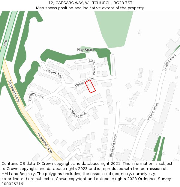 12, CAESARS WAY, WHITCHURCH, RG28 7ST: Location map and indicative extent of plot