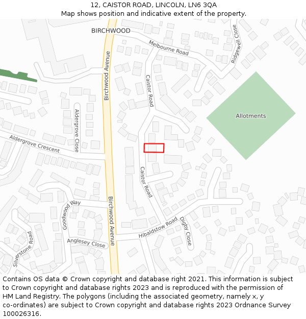 12, CAISTOR ROAD, LINCOLN, LN6 3QA: Location map and indicative extent of plot