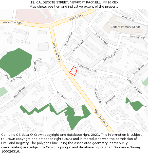 12, CALDECOTE STREET, NEWPORT PAGNELL, MK16 0BX: Location map and indicative extent of plot