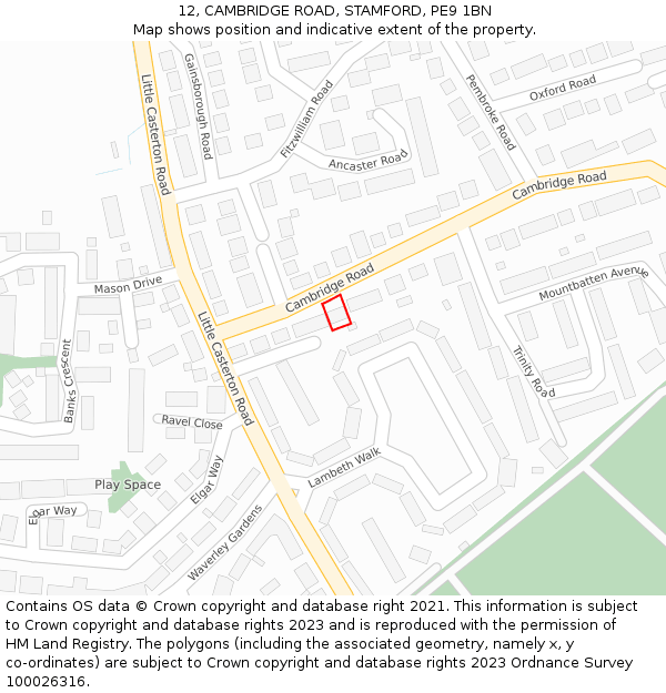 12, CAMBRIDGE ROAD, STAMFORD, PE9 1BN: Location map and indicative extent of plot