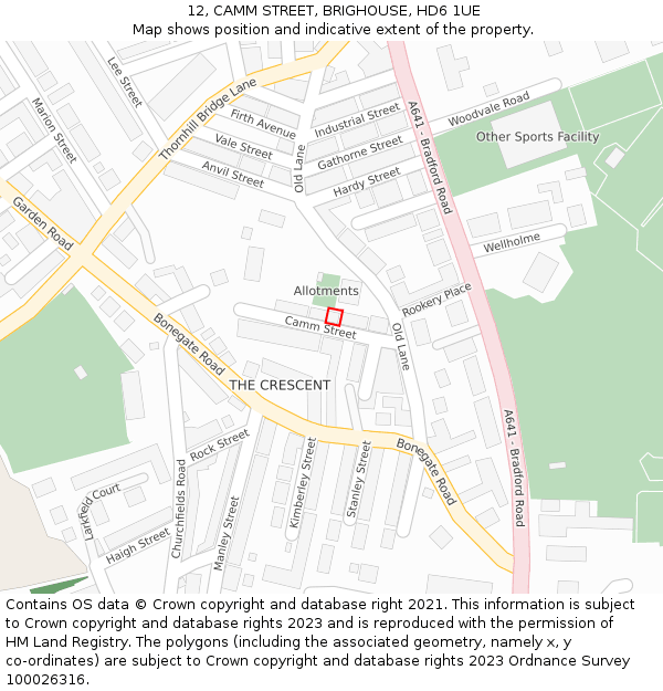 12, CAMM STREET, BRIGHOUSE, HD6 1UE: Location map and indicative extent of plot