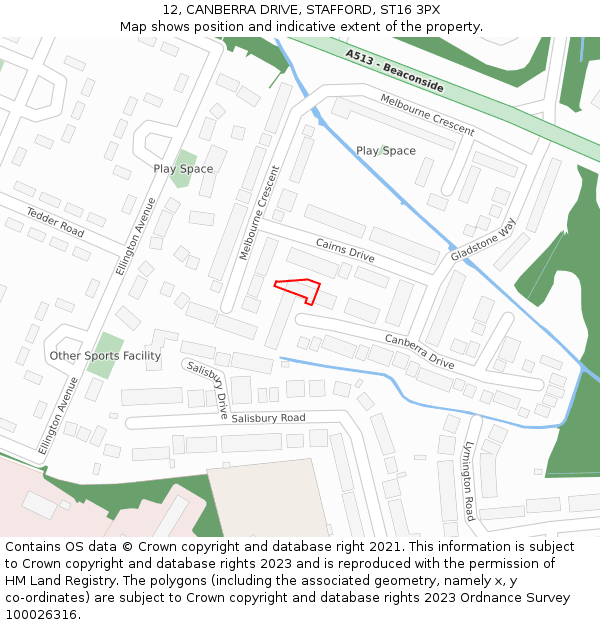 12, CANBERRA DRIVE, STAFFORD, ST16 3PX: Location map and indicative extent of plot