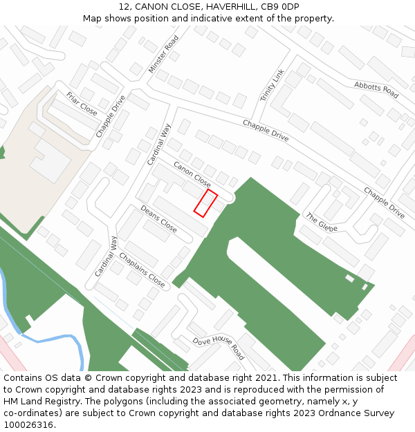 12, CANON CLOSE, HAVERHILL, CB9 0DP: Location map and indicative extent of plot