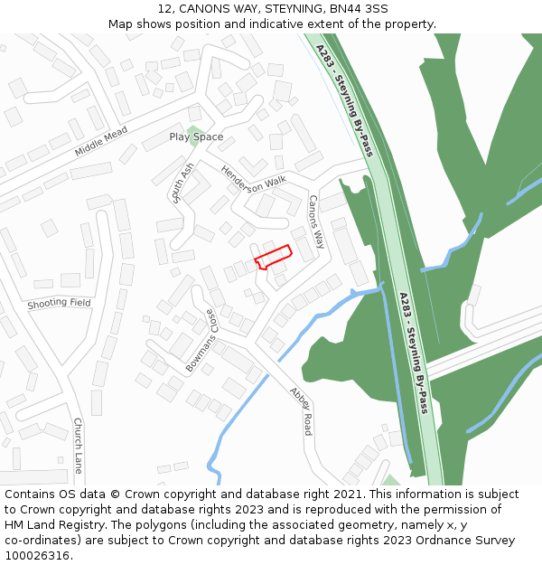 12, CANONS WAY, STEYNING, BN44 3SS: Location map and indicative extent of plot