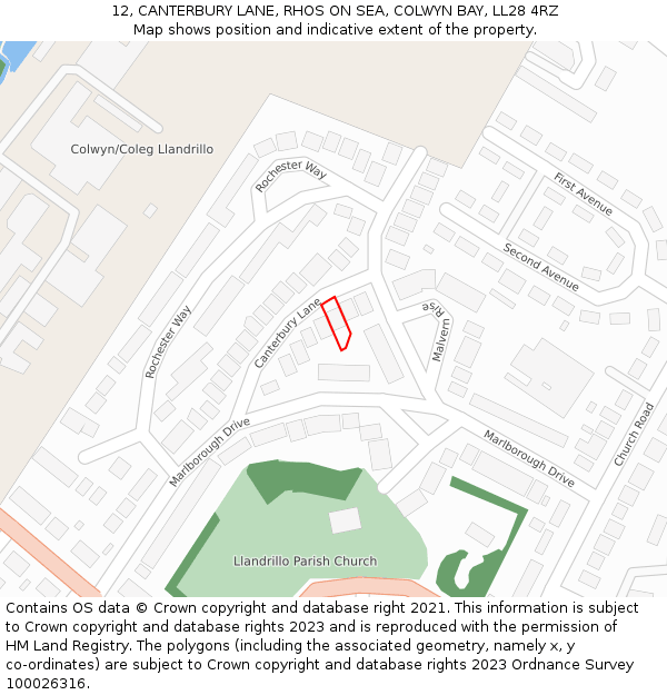 12, CANTERBURY LANE, RHOS ON SEA, COLWYN BAY, LL28 4RZ: Location map and indicative extent of plot