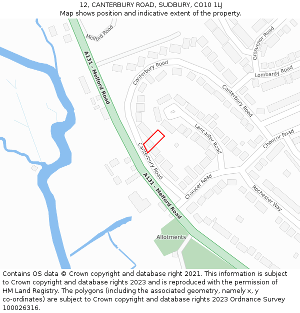 12, CANTERBURY ROAD, SUDBURY, CO10 1LJ: Location map and indicative extent of plot