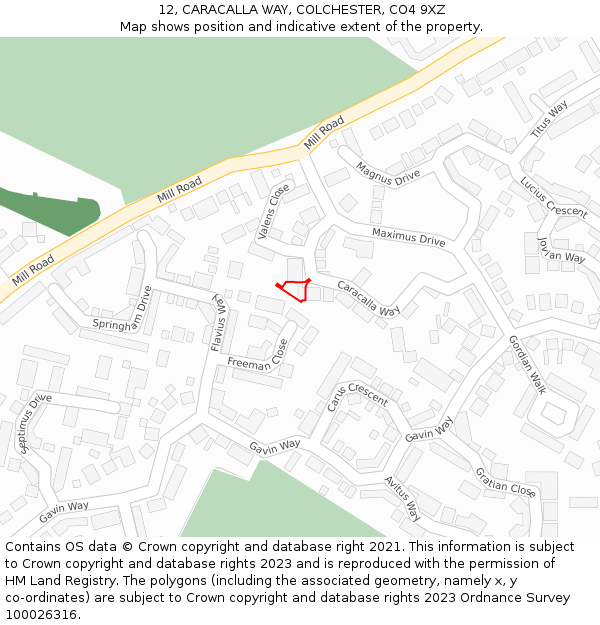 12, CARACALLA WAY, COLCHESTER, CO4 9XZ: Location map and indicative extent of plot