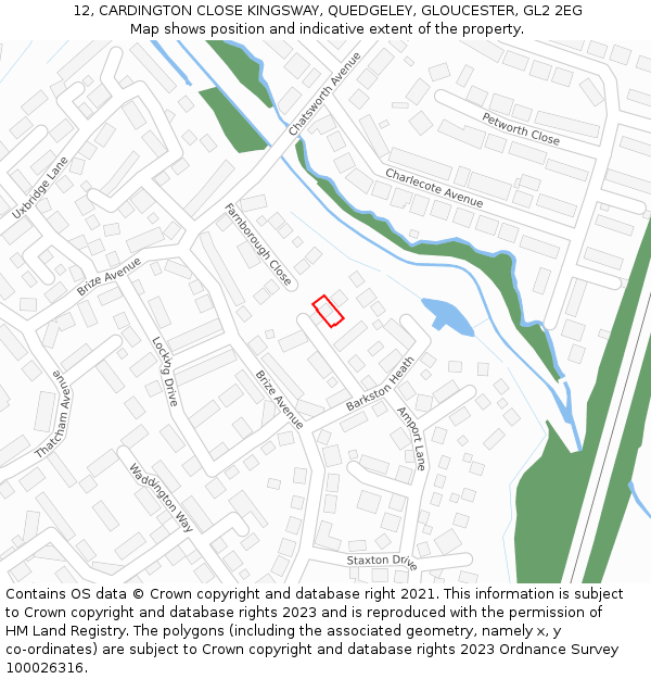 12, CARDINGTON CLOSE KINGSWAY, QUEDGELEY, GLOUCESTER, GL2 2EG: Location map and indicative extent of plot