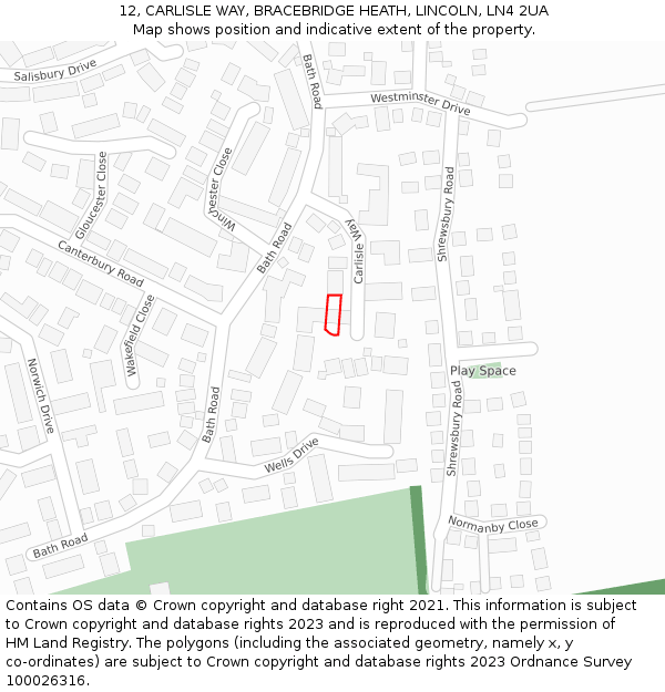 12, CARLISLE WAY, BRACEBRIDGE HEATH, LINCOLN, LN4 2UA: Location map and indicative extent of plot