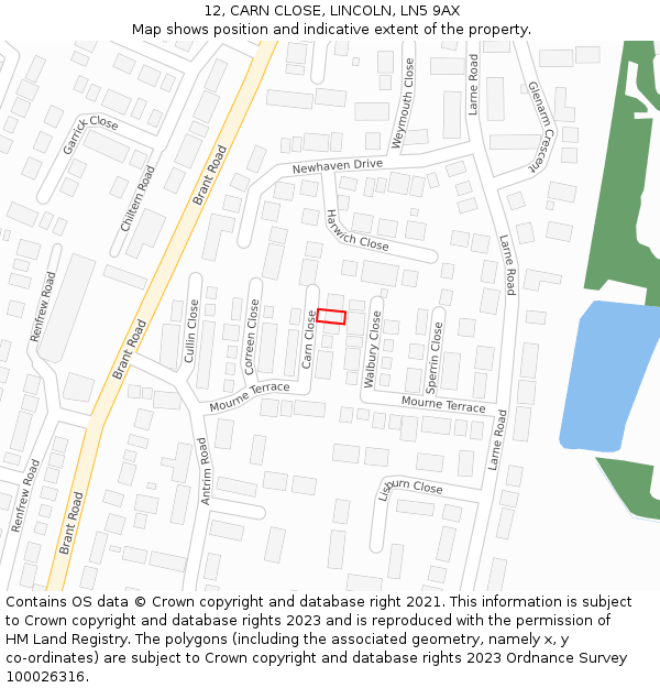 12, CARN CLOSE, LINCOLN, LN5 9AX: Location map and indicative extent of plot