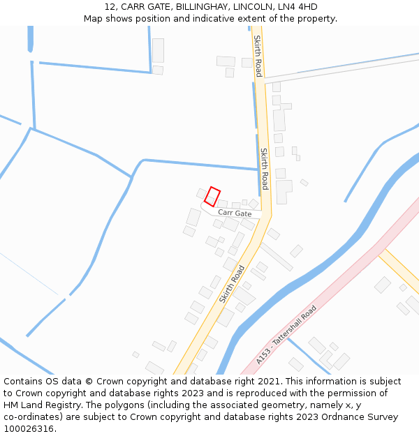 12, CARR GATE, BILLINGHAY, LINCOLN, LN4 4HD: Location map and indicative extent of plot