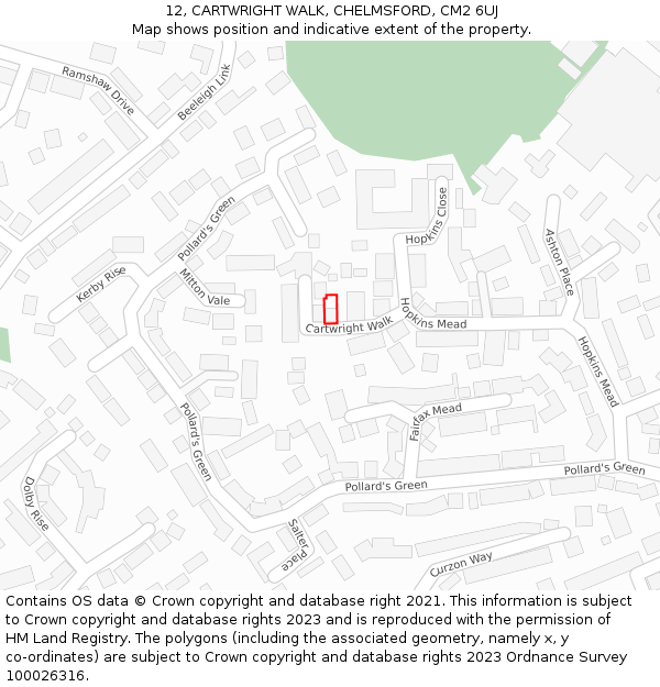 12, CARTWRIGHT WALK, CHELMSFORD, CM2 6UJ: Location map and indicative extent of plot