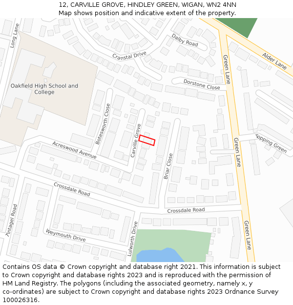 12, CARVILLE GROVE, HINDLEY GREEN, WIGAN, WN2 4NN: Location map and indicative extent of plot